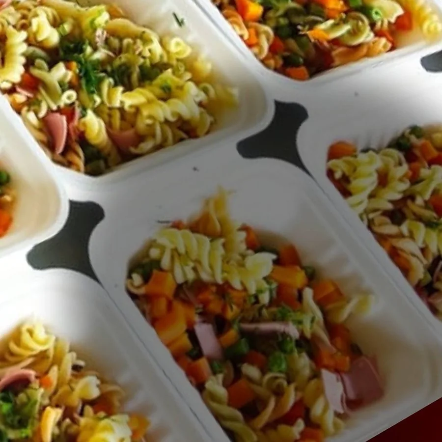 Raciones de pasta servidas en bandejas